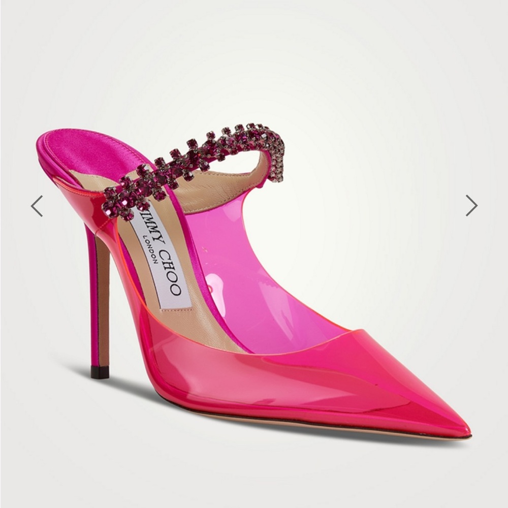 Jimmy Choo Pink Fuchsia Bing PVC 100 crystal mule shoe size 36